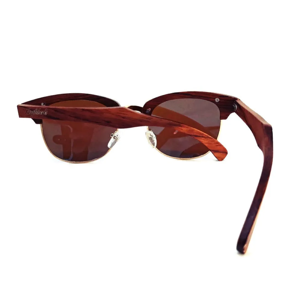 100% Real Brazilian Pear Wood Sunglasses With Ice Blue Lenses and Bamboo Case