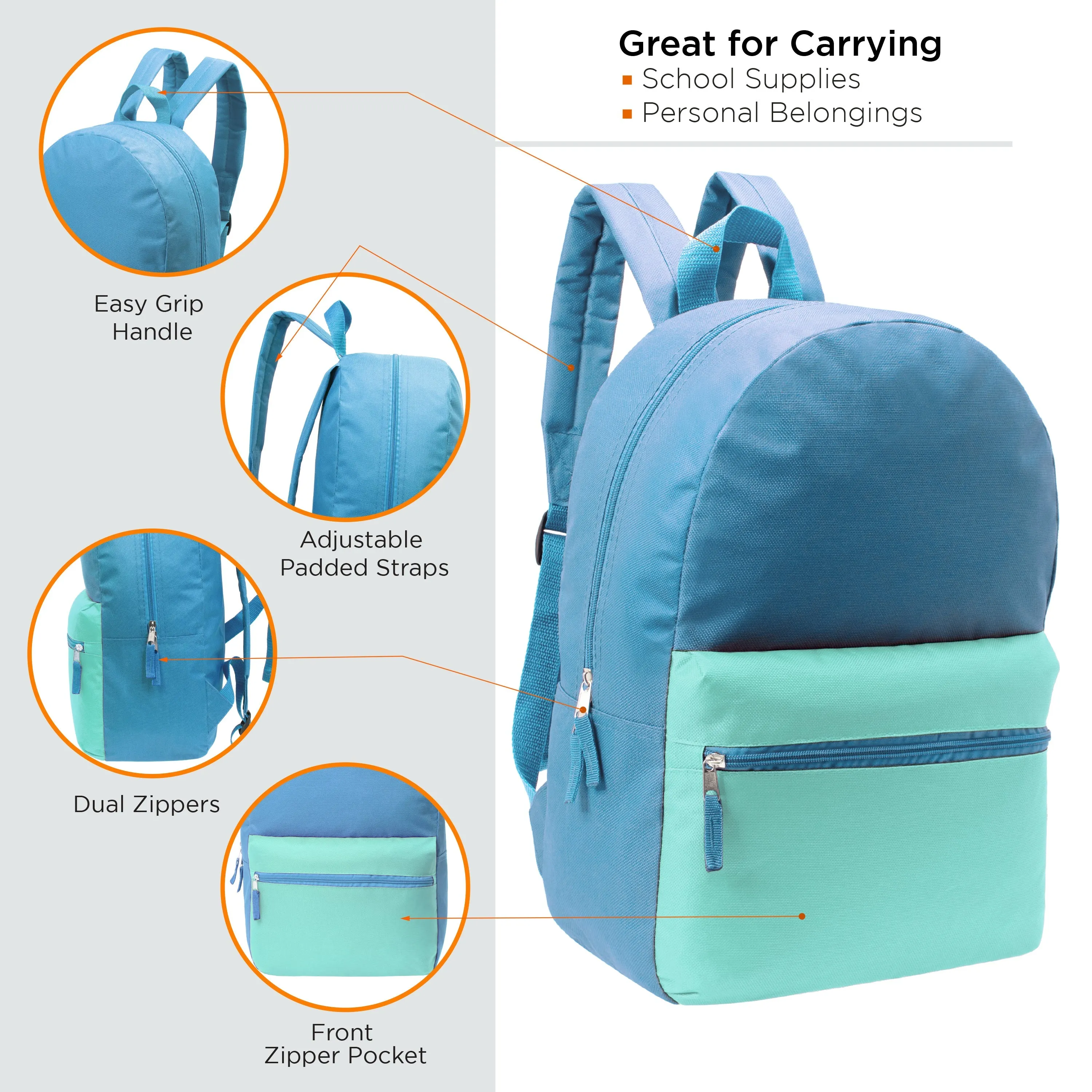 12 Multi Color 17" Basic Backpacks & Your Choice of 12 Winter Item Sets - Wholesale Care Package: Homeless, Emergency, Charity