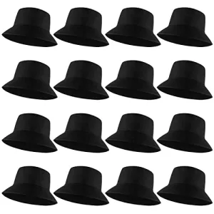16 Pcs Solid Color Summer Bucket Hats for Women Unisex Packable Sun Hat Set Lightweight Fishman Cap for Holiday, Black, One Size