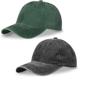 2 Pack Baseball Caps Golf Dad Hats,Ajustable Vintage Washed Cotton Ball Cap for Men Women(Army Green Black)