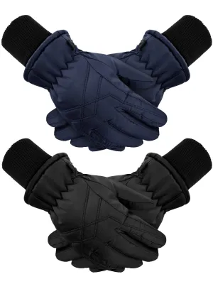 2 Pairs Kids Winter Gloves Waterproof Ski Gloves Child Snow Warm Gloves Mittens Black, Navy Blue 4-7 Years
