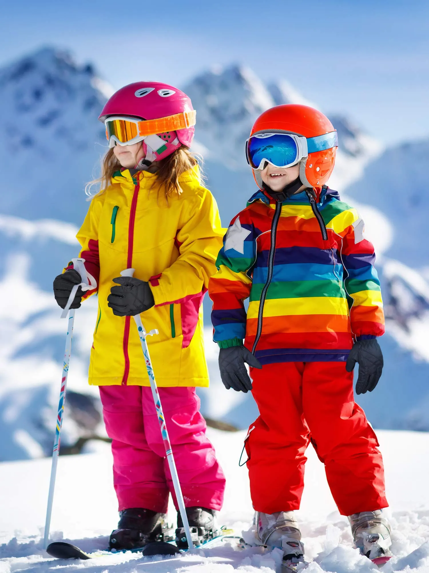 2 Pairs Kids Winter Gloves Waterproof Ski Gloves Child Snow Warm Gloves Mittens Black, Navy Blue 4-7 Years