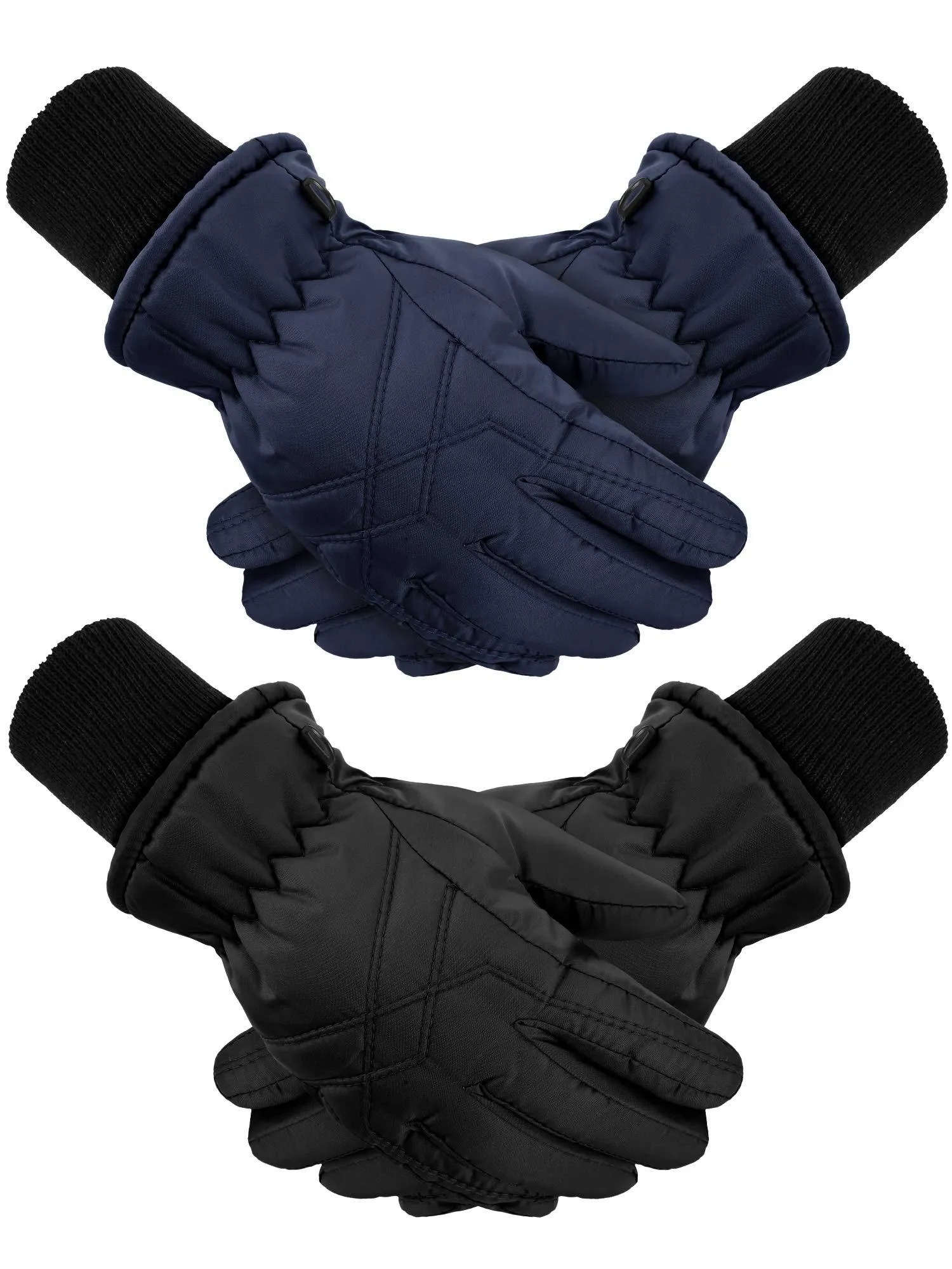 2 Pairs Kids Winter Gloves Waterproof Ski Gloves Child Snow Warm Gloves Mittens Black, Navy Blue 4-7 Years