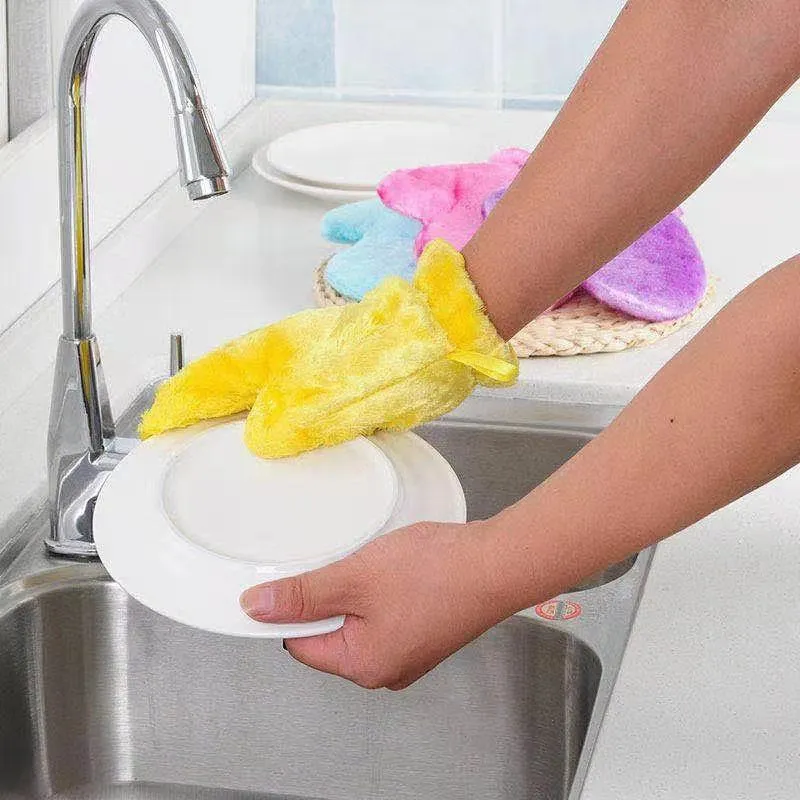 2 Pcs Fiber Reusable Multipurpose Dishwashing Gloves Household Kitchen - H01712