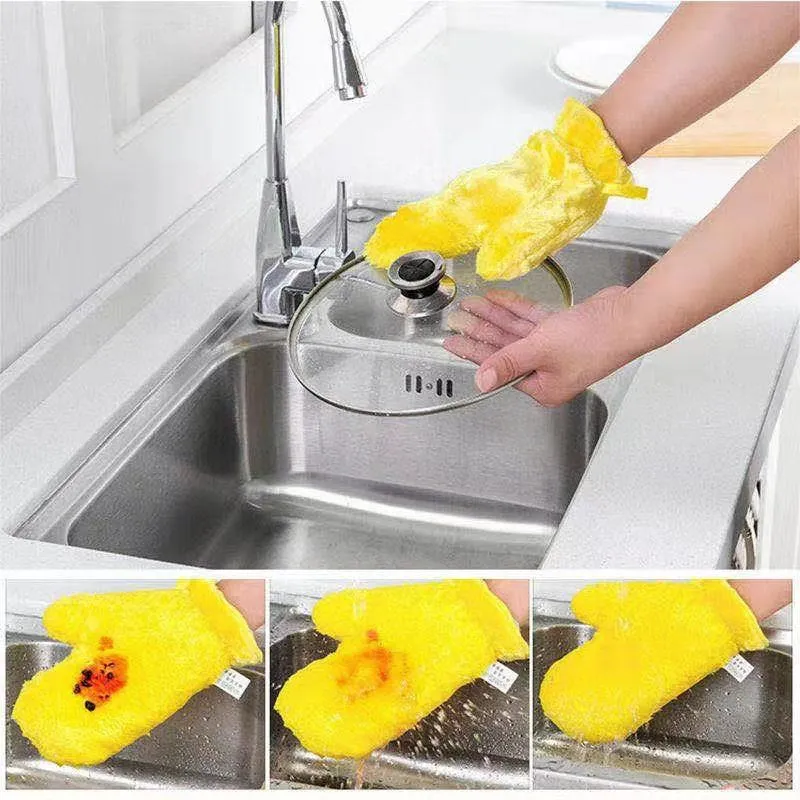 2 Pcs Fiber Reusable Multipurpose Dishwashing Gloves Household Kitchen - H01712