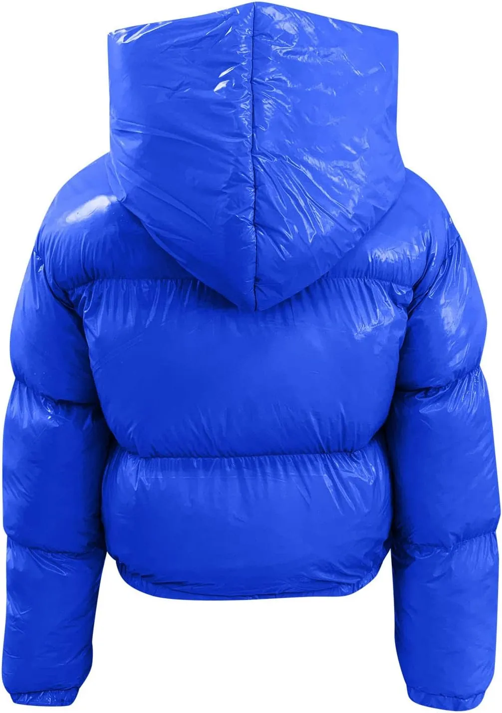 2024 Fashion Cool Zipper Crop Jacket Coat for Women Long Sleeve Hooded Quilted Outwear Casual Loose Oversized Overcoat