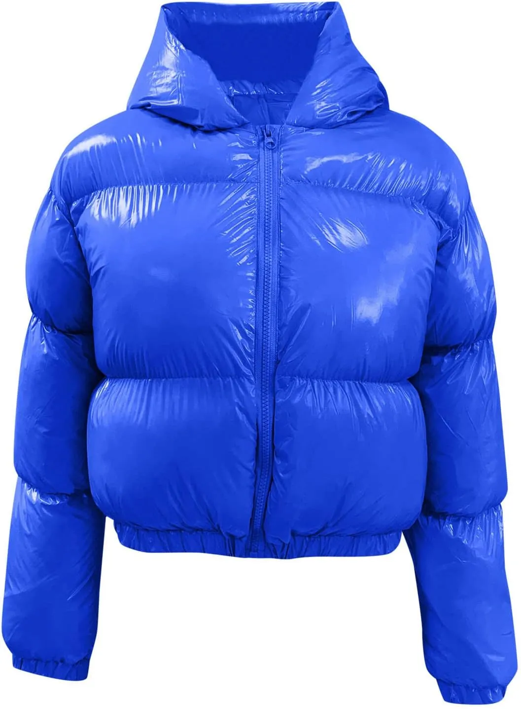 2024 Fashion Cool Zipper Crop Jacket Coat for Women Long Sleeve Hooded Quilted Outwear Casual Loose Oversized Overcoat