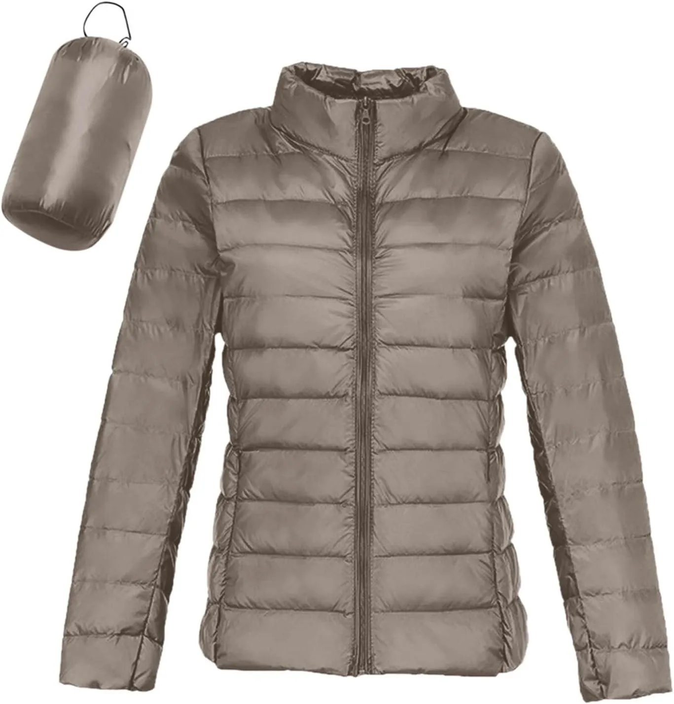 2024 Fashion Hoodless Windproof Puffer Coat for Women Long Sleeve Full Zip Outwear Warm Soft Fit Down Coat Outdoor Suit