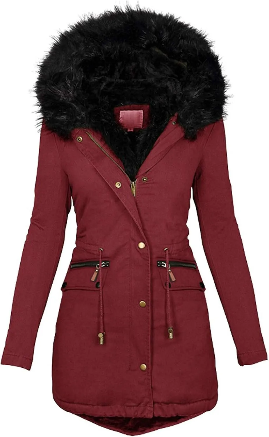 2024 Fashion Thick Hooded Puffer Coat for Womens Long Sleeve Single Breasted Outwear Comfy Slim Overcoat with Pocket