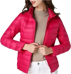 2024 Temperament Solid Puffer Coat for Womens Long Sleeve Comfort Down Coat Stand Collar Thick Warm Overcoat Daily Suit