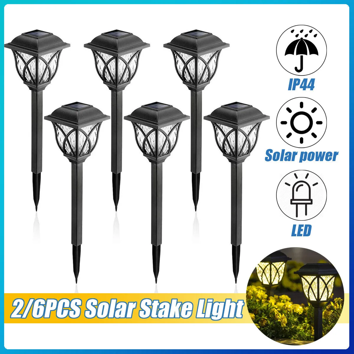 2PCS/6PCS Outdoor LED SolarLight Waterproof Stake Lamp Home Garden Yard Lawn Decor