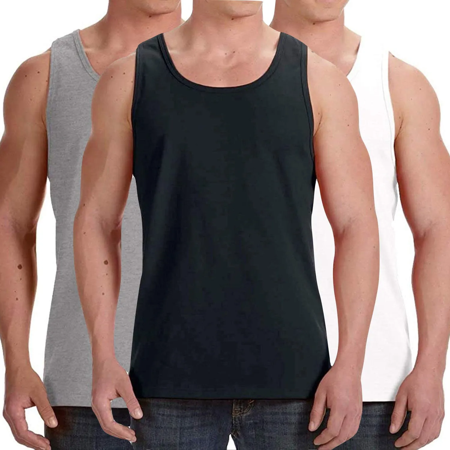 3-Pack: ToBeInStyle Men's Premium Cotton Muscle Tank Tops