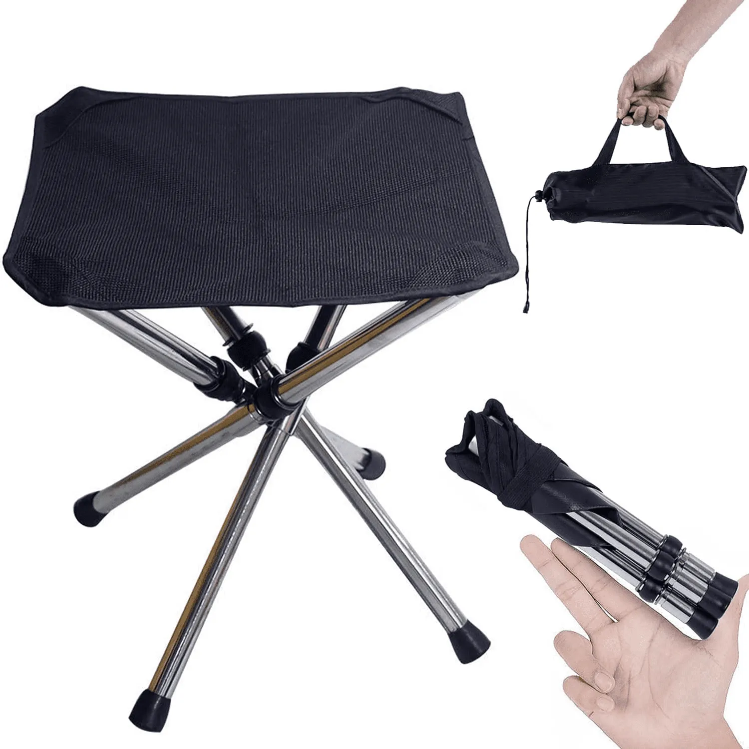 4x Legs Mini Folding Stool Outdoor Camping Chair Foldable Hiking w/Storage Bag