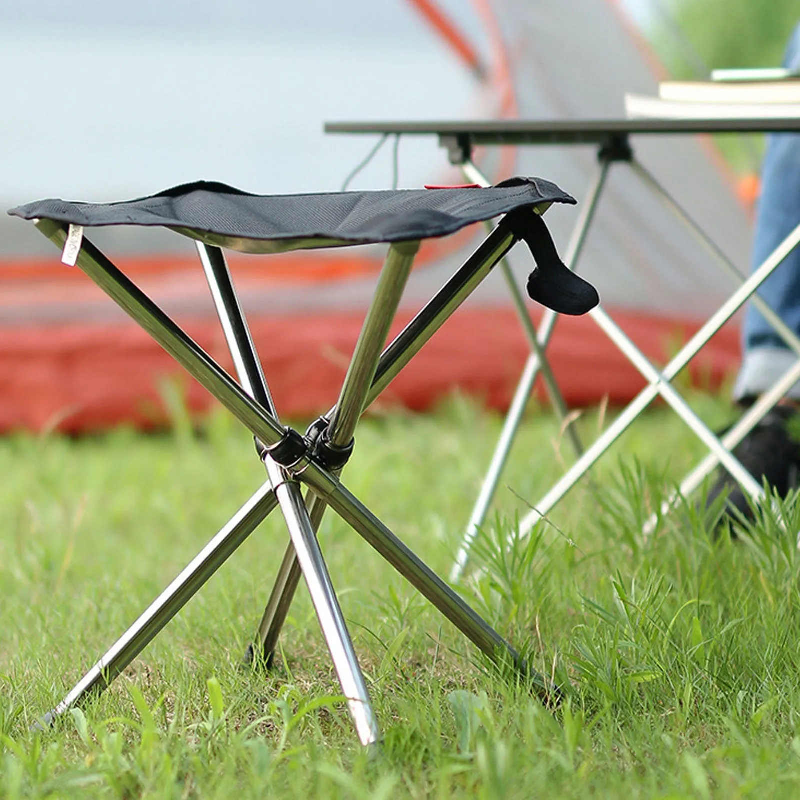 4x Legs Mini Folding Stool Outdoor Camping Chair Foldable Hiking w/Storage Bag