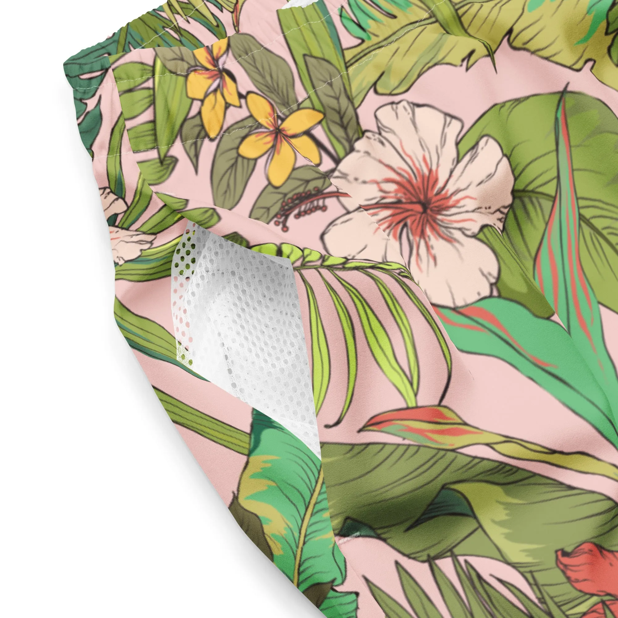6.5" Quick Dry Swim Trunks Board Shorts with Lining UPF 50, Vintage Tropical Floral