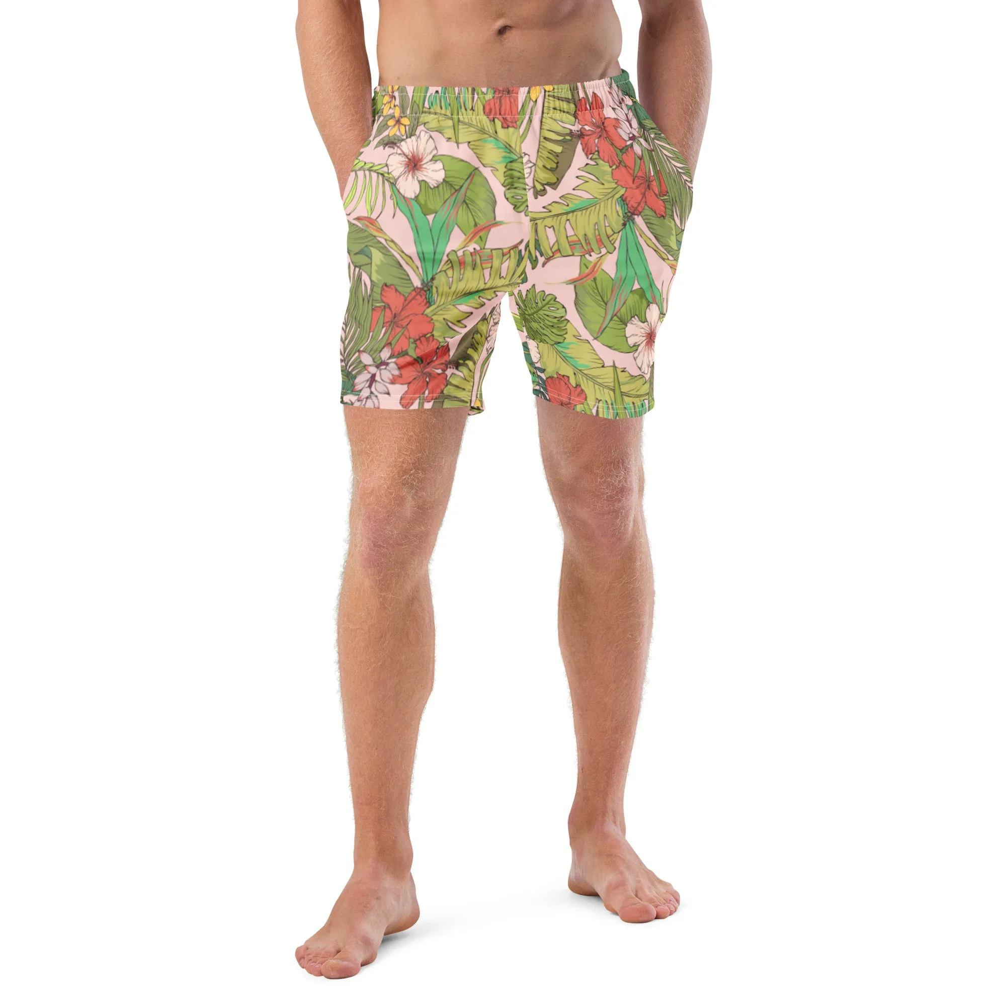 6.5" Quick Dry Swim Trunks Board Shorts with Lining UPF 50, Vintage Tropical Floral
