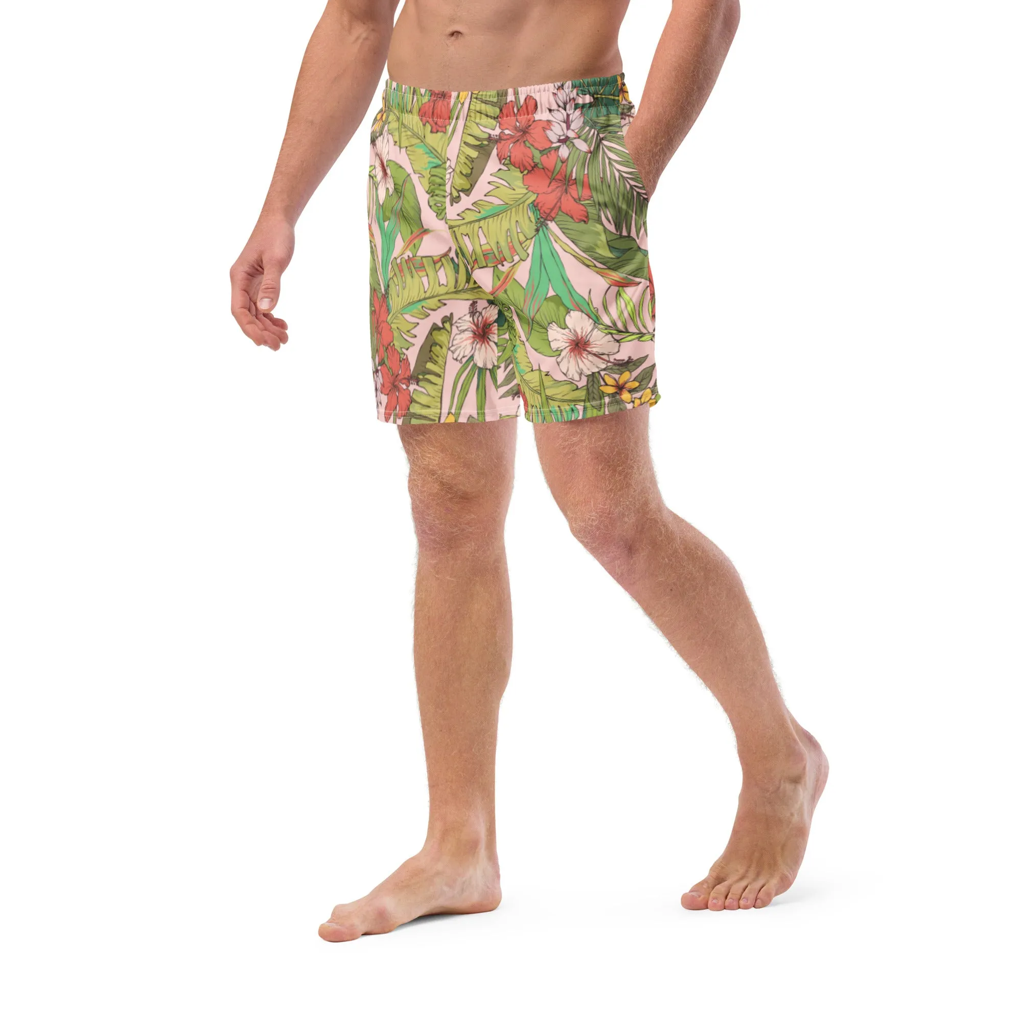 6.5" Quick Dry Swim Trunks Board Shorts with Lining UPF 50, Vintage Tropical Floral