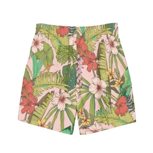6.5" Quick Dry Swim Trunks Board Shorts with Lining UPF 50, Vintage Tropical Floral