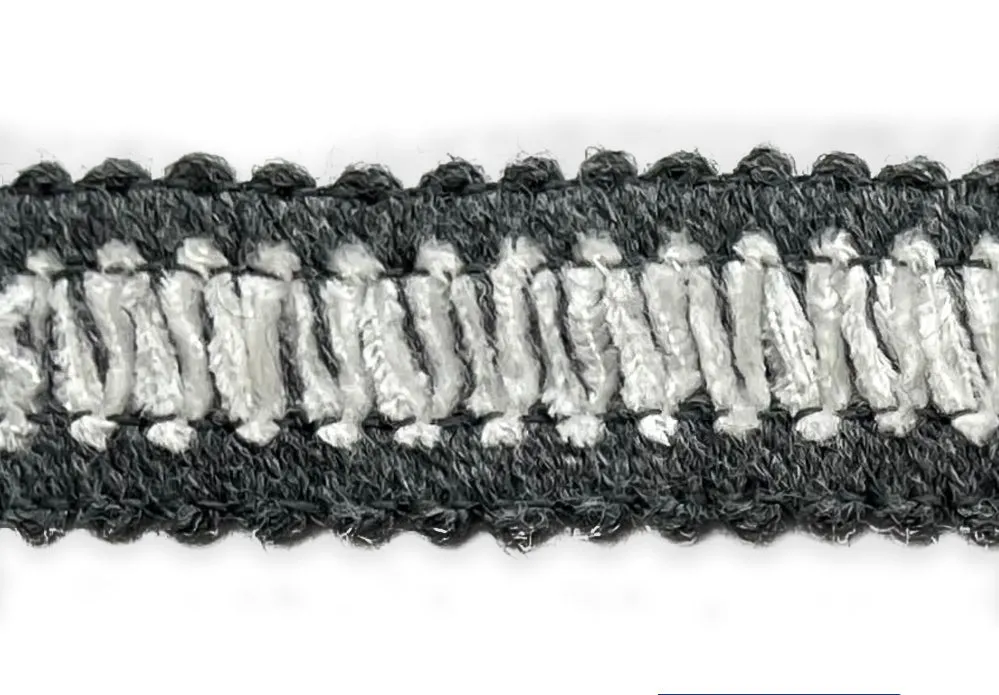 7/8" Charcoal & Winter White Chenille Trim (Made in France)