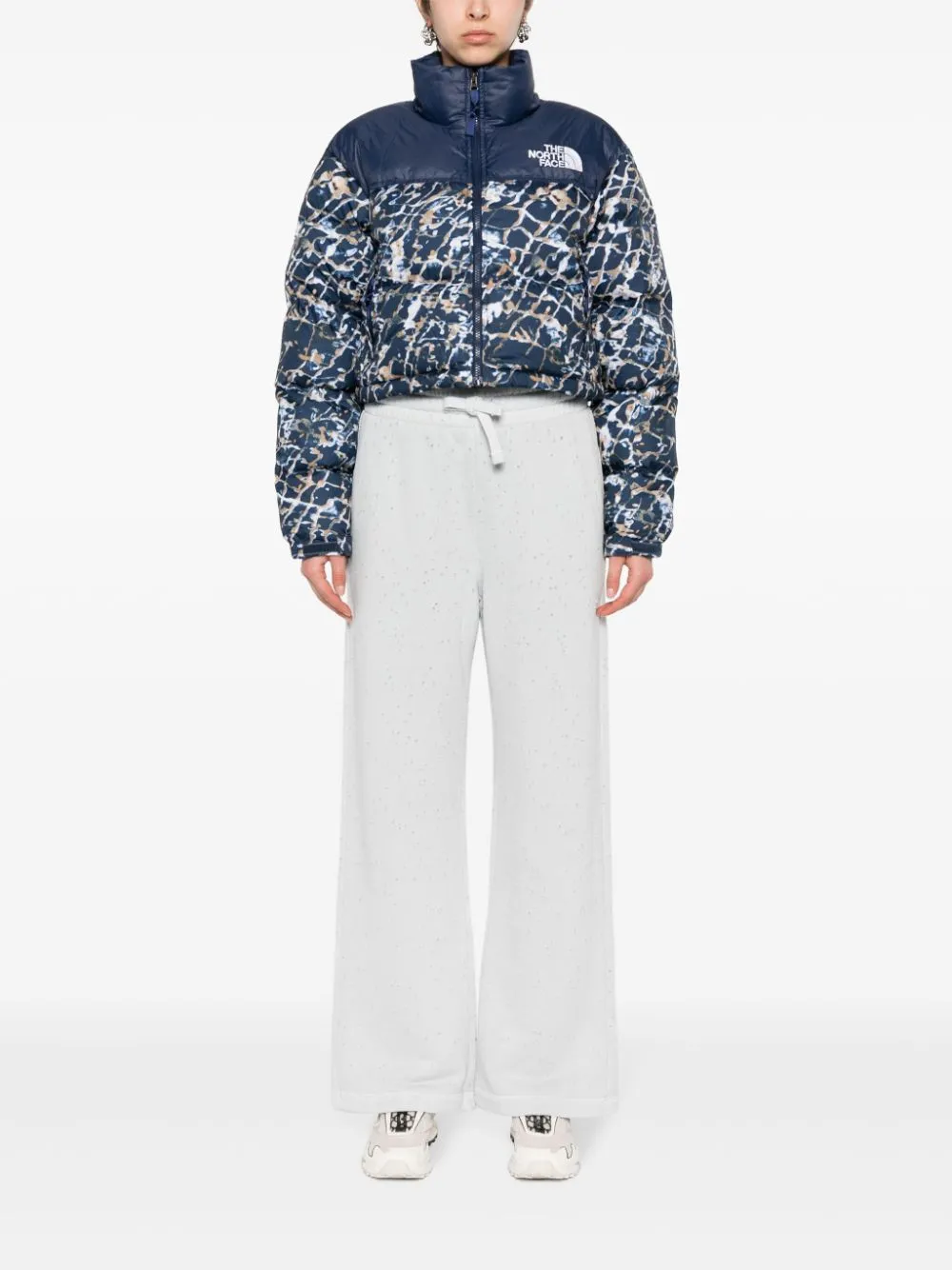 abstract-print quilted jacket