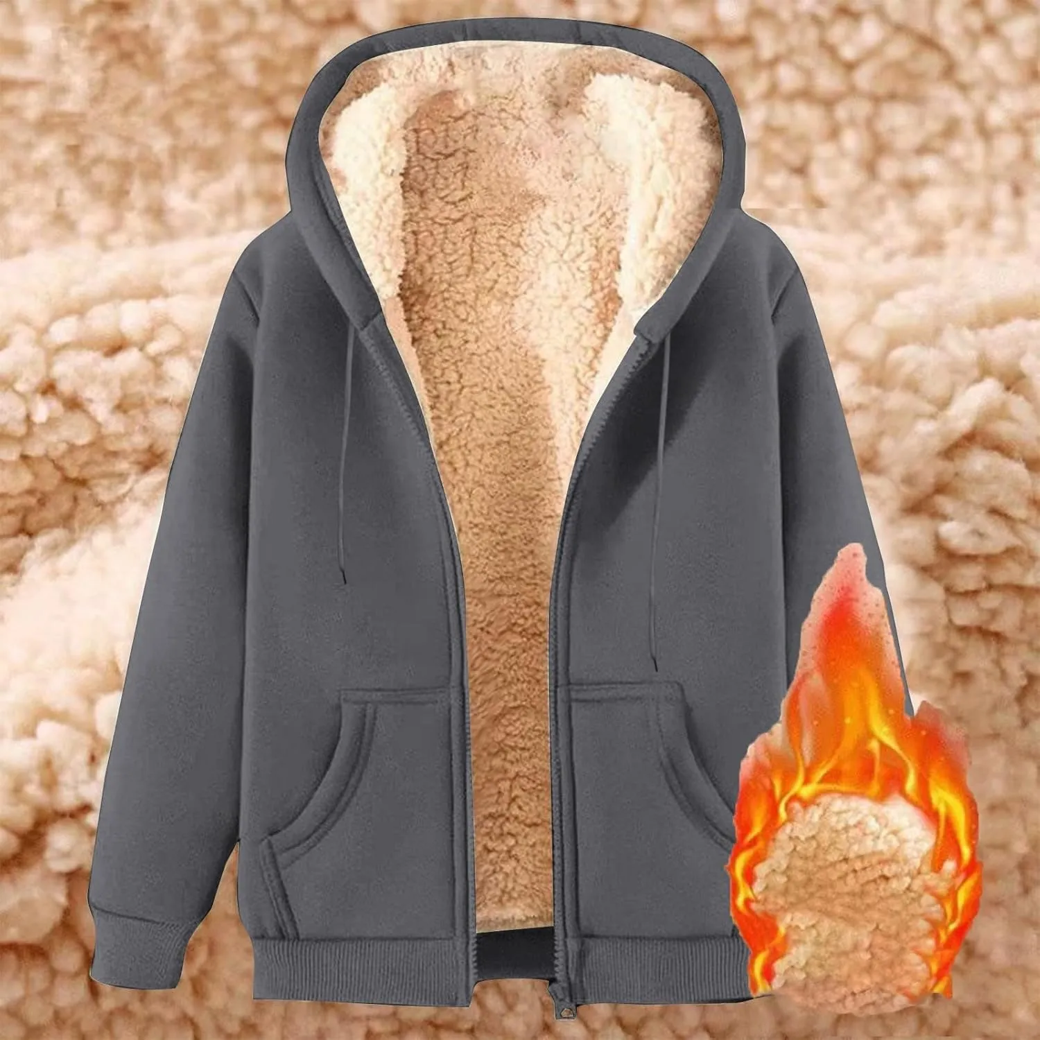 Active Men's Sherpa Hoodie Heavy Thick Fleece Lined Full Zip Up Winter Warm Sweatshirts Work Jackets Hooded Coats