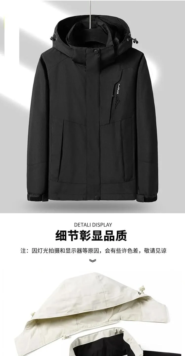 Adhdyuud Men Autumn Outdoor Charge Clothing Thin Climbing Suit Breathable Hooded Detachable Coat