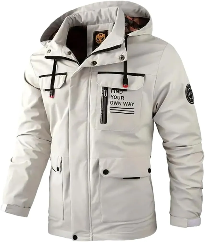 Adhdyuud Men's Casual Jacket Parka Winter Pockets Hooded Jackets Solid Turtleneck Outdoor Coat