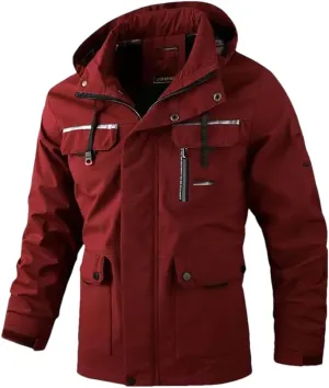 Adhdyuud Men's Casual Jacket Parka Winter Pockets Hooded Jackets Solid Turtleneck Outdoor Coat