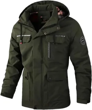 Adhdyuud Men's Casual Jacket Parka Winter Pockets Hooded Jackets Solid Turtleneck Outdoor Coat