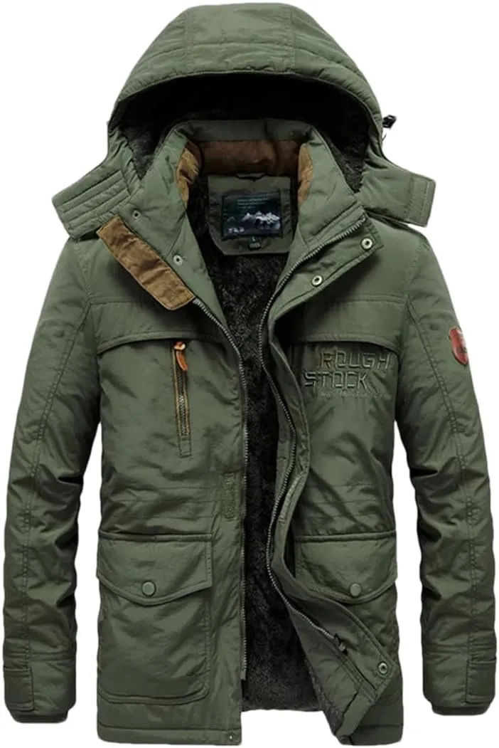 Adhdyuud Men's Winter Snow Coat Warm Jacket Detachable Hooded Outdoor Hiking Fishing Camping Fleece Jackets