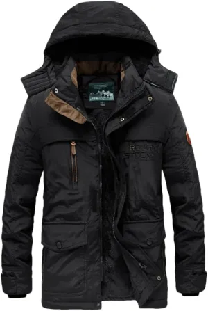 Adhdyuud Men's Winter Snow Coat Warm Jacket Detachable Hooded Outdoor Hiking Fishing Camping Fleece Jackets