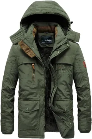 Adhdyuud Men's Winter Snow Coat Warm Jacket Detachable Hooded Outdoor Hiking Fishing Camping Fleece Jackets