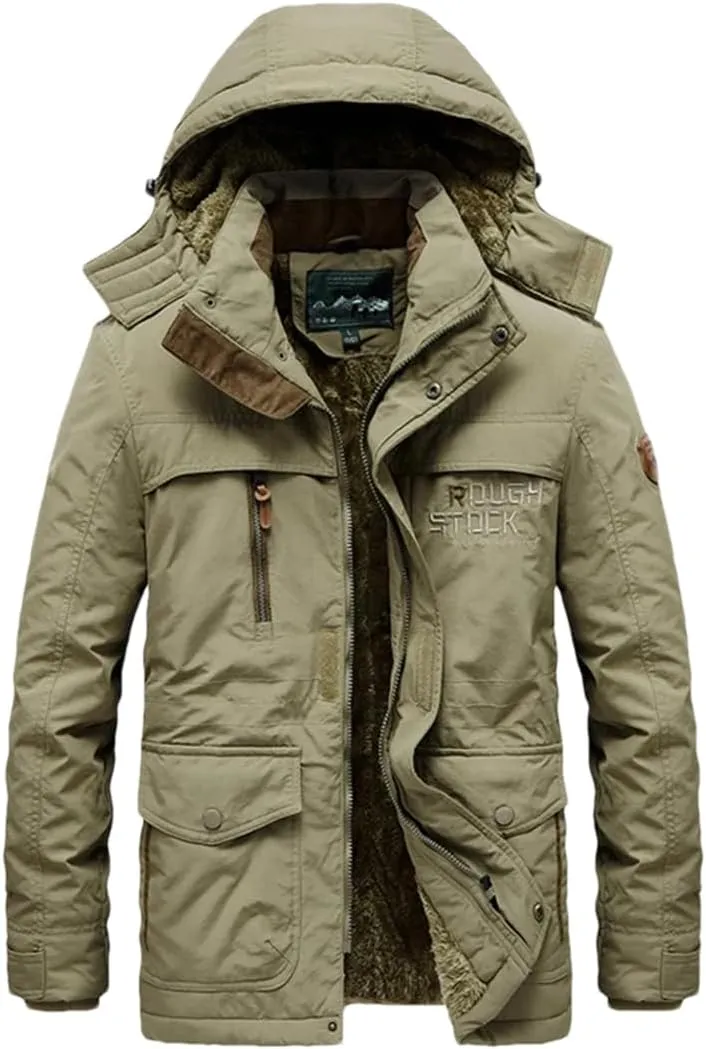 Adhdyuud Men's Winter Snow Coat Warm Jacket Detachable Hooded Outdoor Hiking Fishing Camping Fleece Jackets