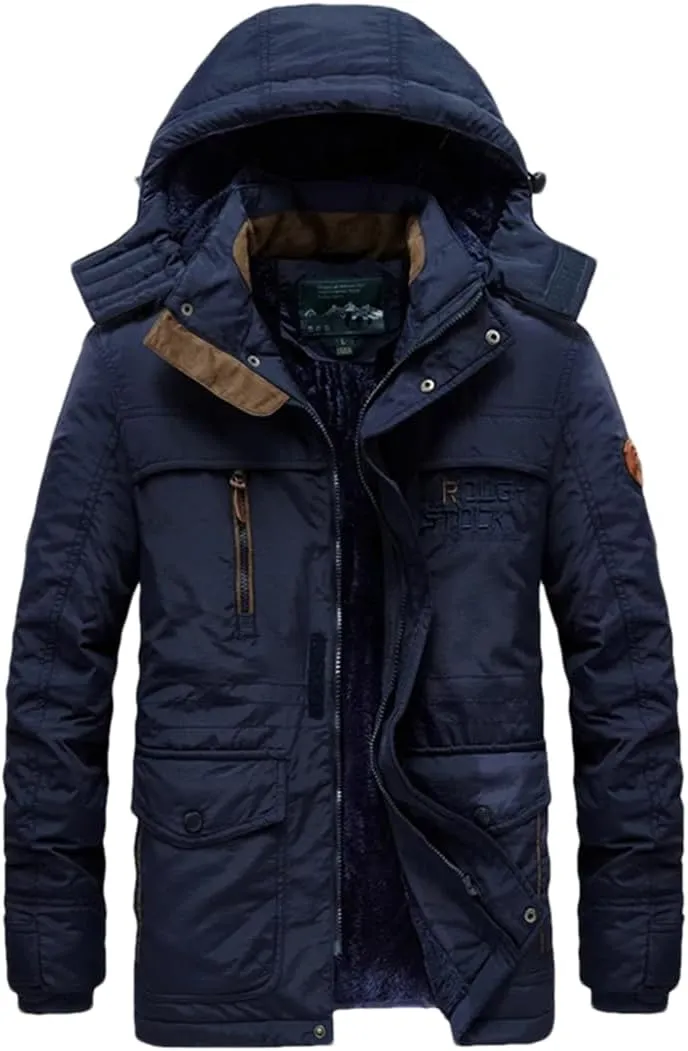 Adhdyuud Men's Winter Snow Coat Warm Jacket Detachable Hooded Outdoor Hiking Fishing Camping Fleece Jackets