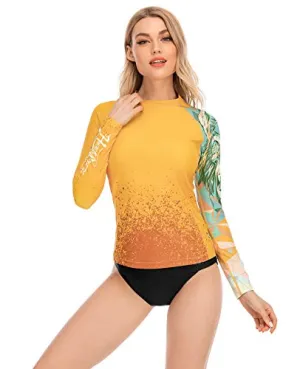 ADOREISM Womens Long Sleeve Rash Guard Compression UPF 50  Swim Shirts Surf Swimsuit Top(King Kong,M)