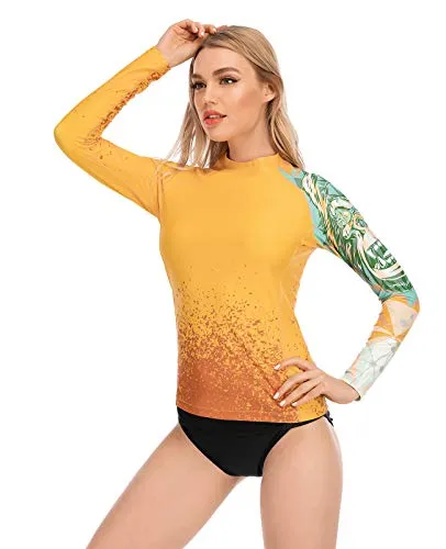 ADOREISM Womens Long Sleeve Rash Guard Compression UPF 50  Swim Shirts Surf Swimsuit Top(King Kong,M)