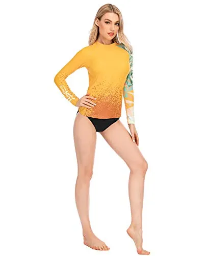 ADOREISM Womens Long Sleeve Rash Guard Compression UPF 50  Swim Shirts Surf Swimsuit Top(King Kong,M)