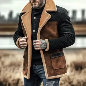 Aidase men's winter fashion Fashion Oversize Jacket Coat Mens Vintage Patchwork Wool Lining Jackets Winter Casual Loose Long Sleeve Lapel Fleece Outerwear