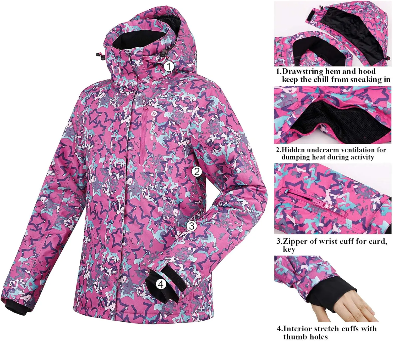ANDORRA Women's Performance Insulated Ski Jacket with Zip-Off Hood