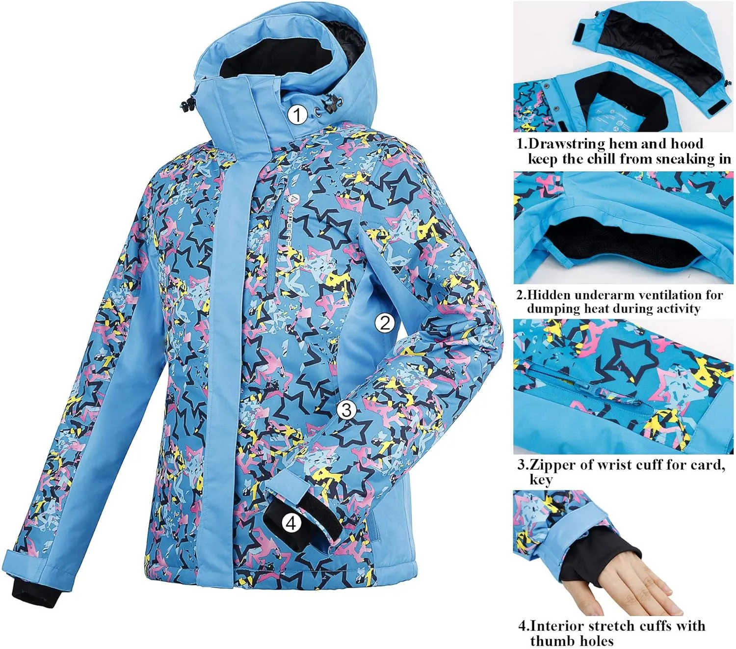 ANDORRA Women's Performance Insulated Ski Jacket with Zip-Off Hood