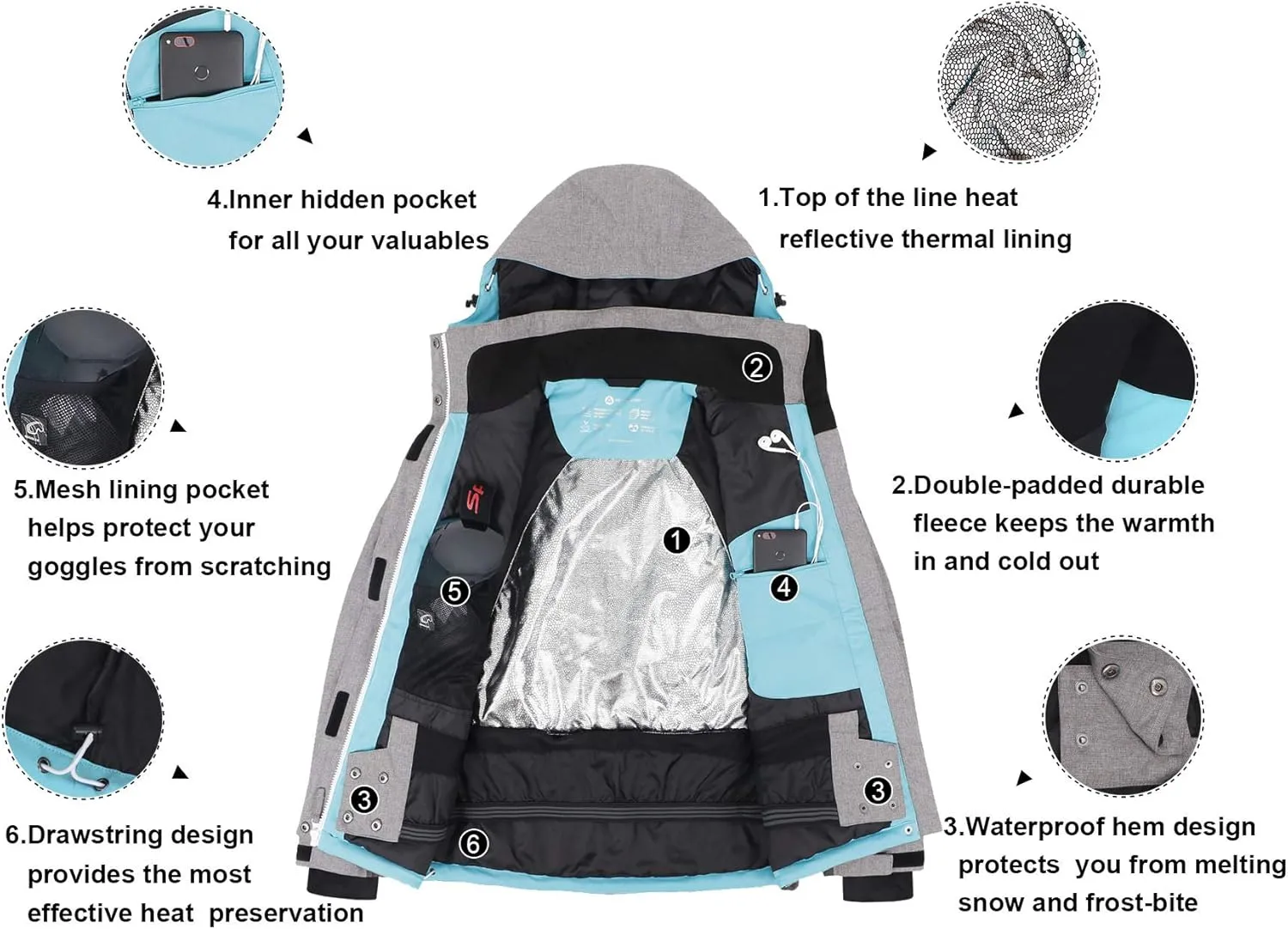 ANDORRA Women's Performance Insulated Ski Jacket with Zip-Off Hood