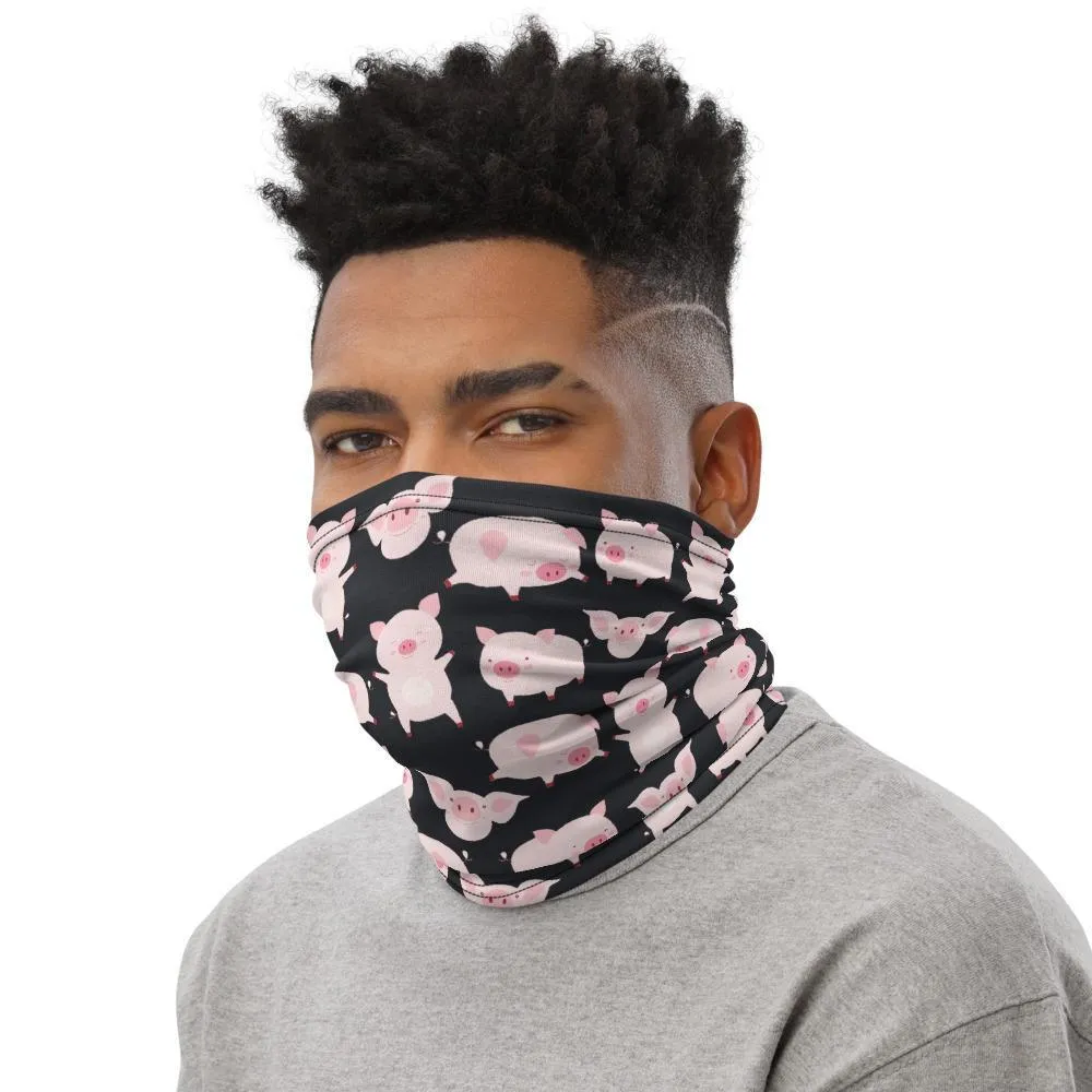 Animated cartoon pigs, funny cute piglets, Neck gaiter warmer face cover tube scarf beanie hood balaclava mask Head wrap Handmade in US - US Fast Shipping
