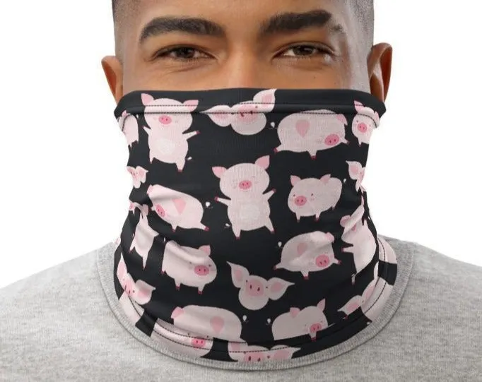 Animated cartoon pigs, funny cute piglets, Neck gaiter warmer face cover tube scarf beanie hood balaclava mask Head wrap Handmade in US - US Fast Shipping