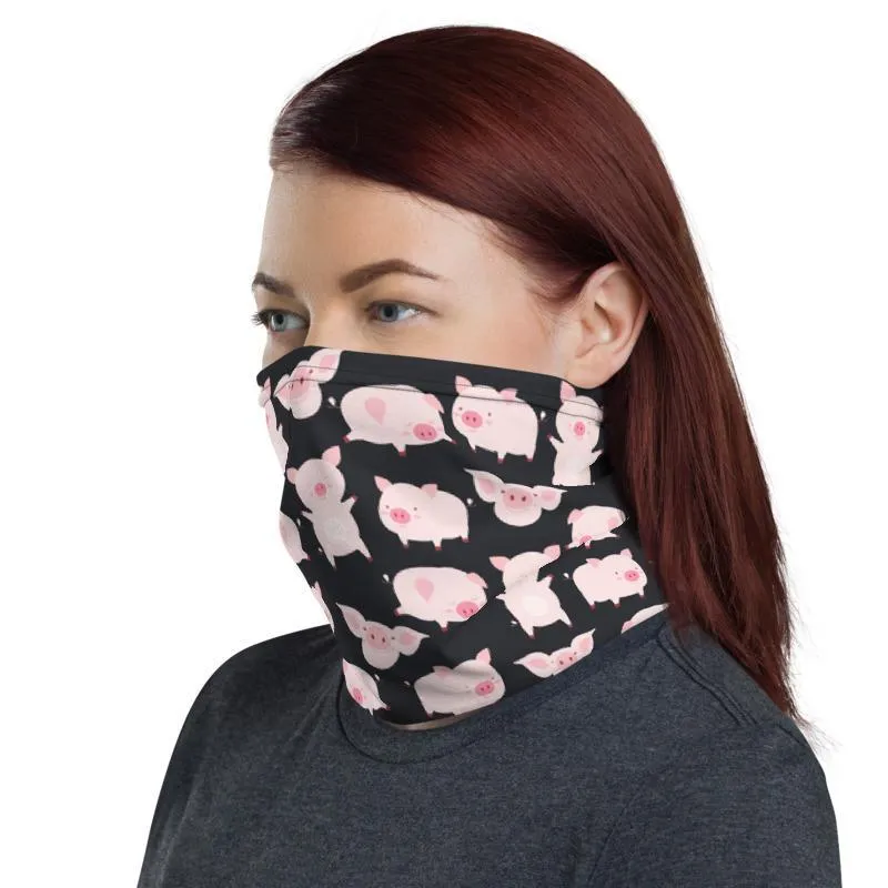 Animated cartoon pigs, funny cute piglets, Neck gaiter warmer face cover tube scarf beanie hood balaclava mask Head wrap Handmade in US - US Fast Shipping