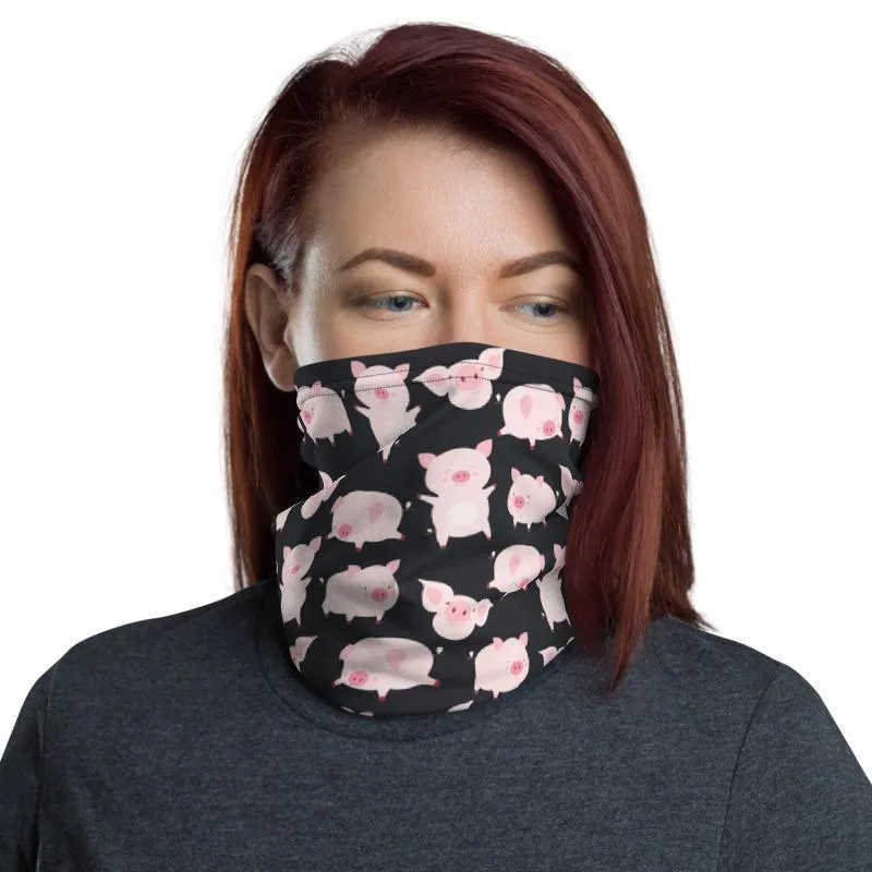 Animated cartoon pigs, funny cute piglets, Neck gaiter warmer face cover tube scarf beanie hood balaclava mask Head wrap Handmade in US - US Fast Shipping