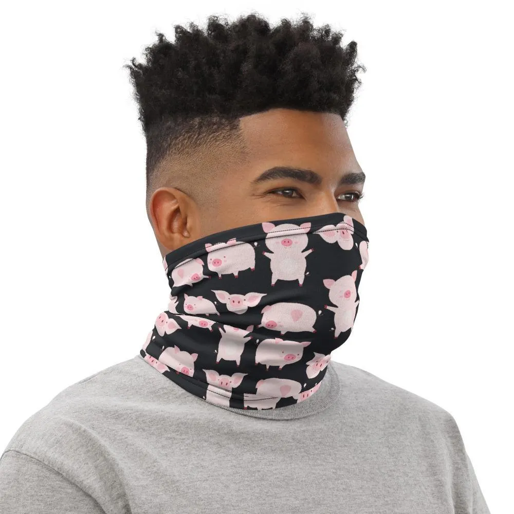 Animated cartoon pigs, funny cute piglets, Neck gaiter warmer face cover tube scarf beanie hood balaclava mask Head wrap Handmade in US - US Fast Shipping