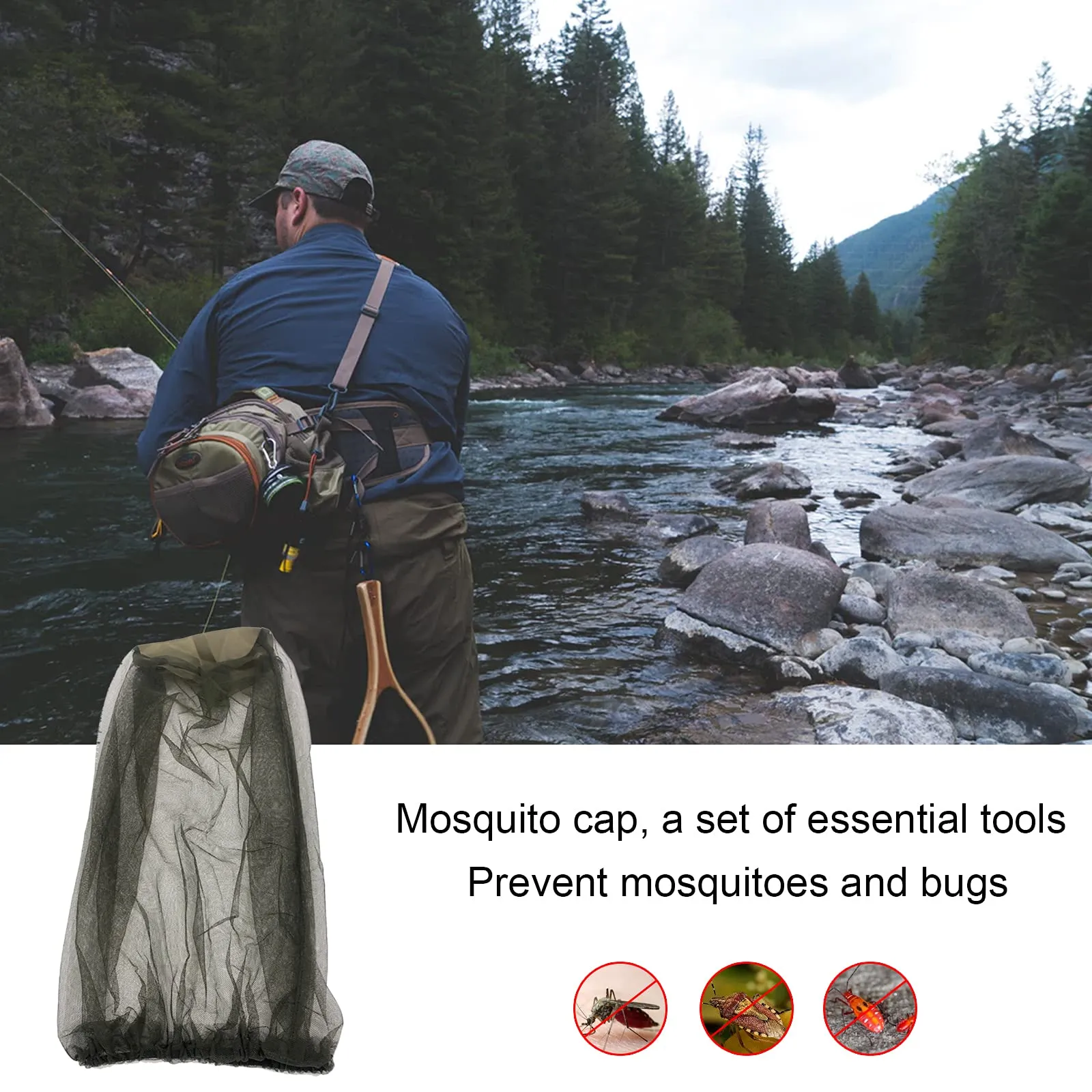 ANOTHEEE 4Pcs Mosquito Head Net for Hats Anti-Insects,Mosquito Head Net Mesh Hat,Hat Mesh Face Protector, for Camping Hiking Fishing Outdoor Activity green black