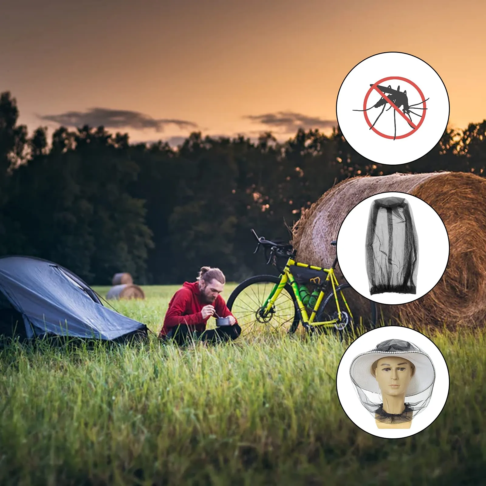 ANOTHEEE 4Pcs Mosquito Head Net for Hats Anti-Insects,Mosquito Head Net Mesh Hat,Hat Mesh Face Protector, for Camping Hiking Fishing Outdoor Activity green black