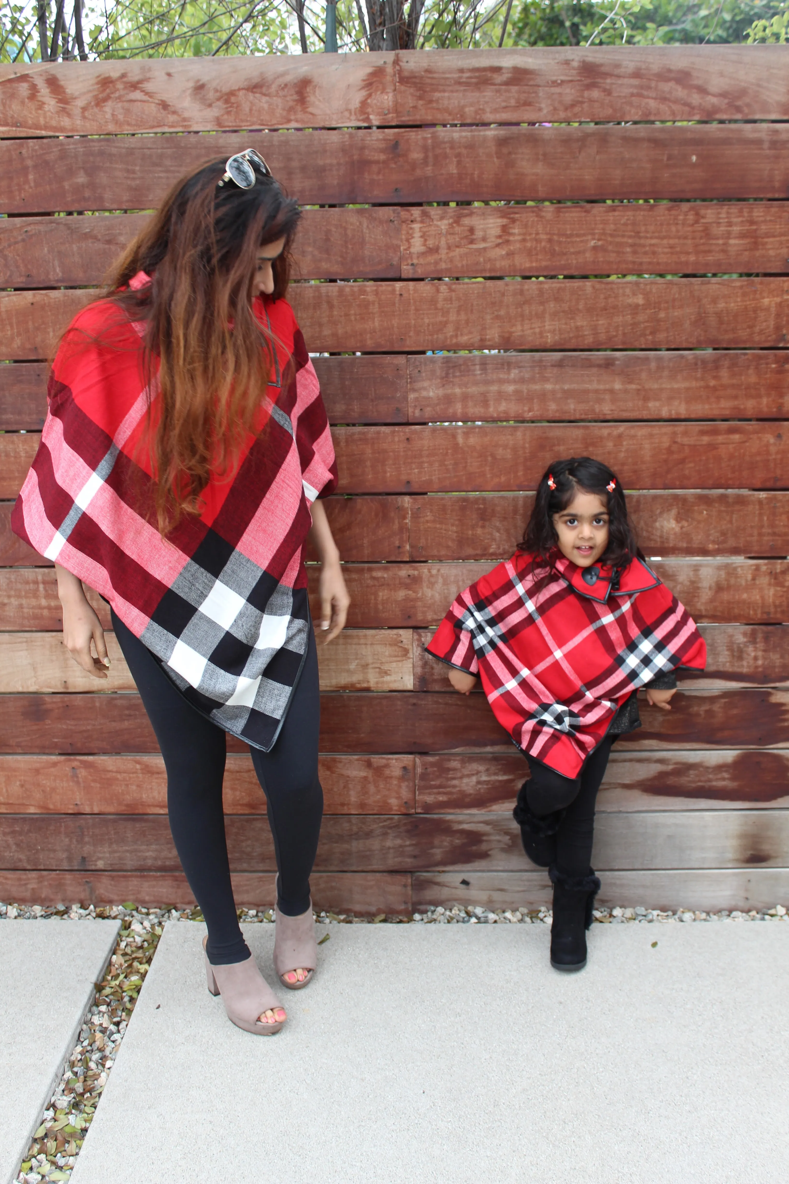 ARIA Red Plaid Poncho - Matching Mommy and Me 2-Pc Gift Set