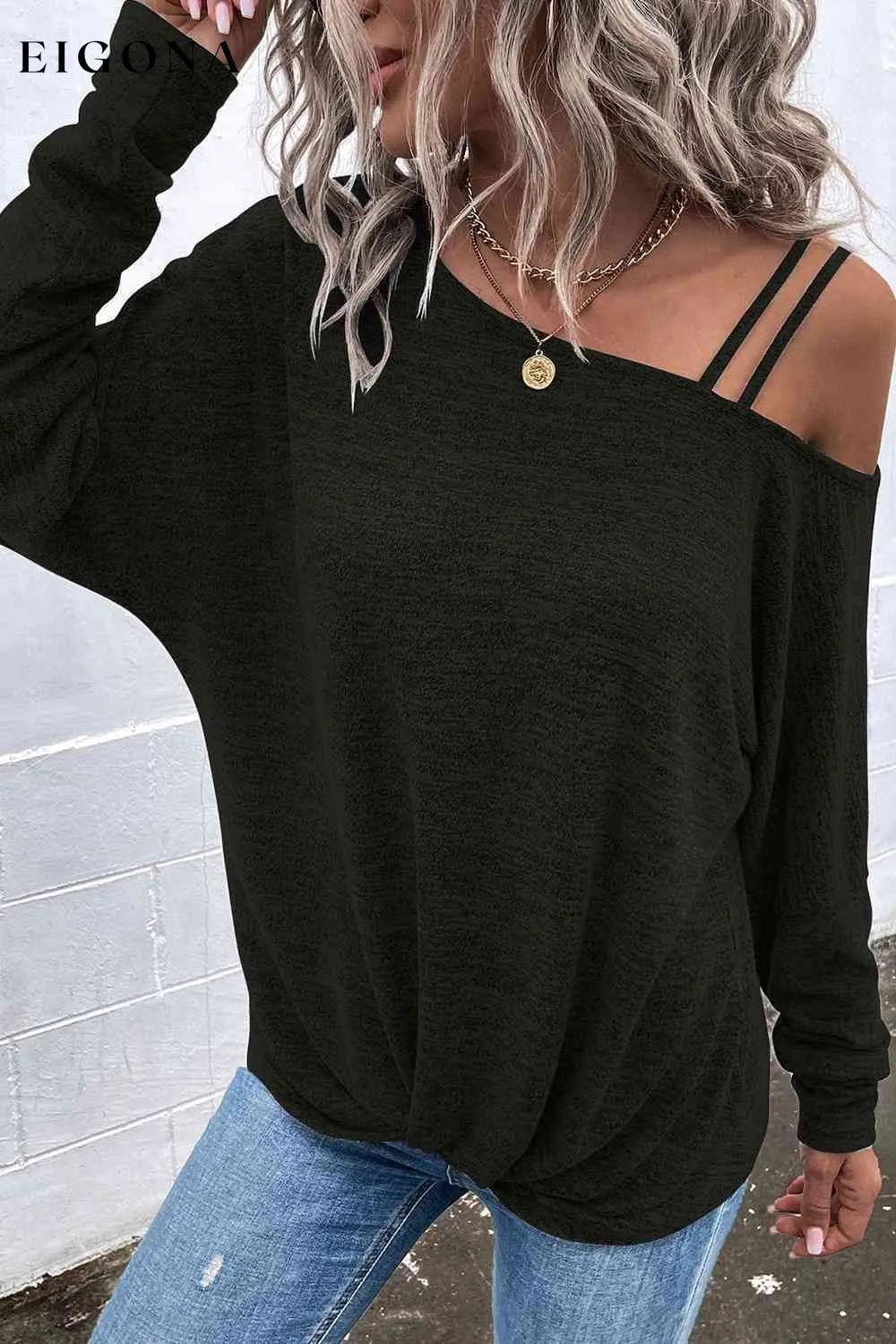 Asymmetrical Neck Long Sleeve Top